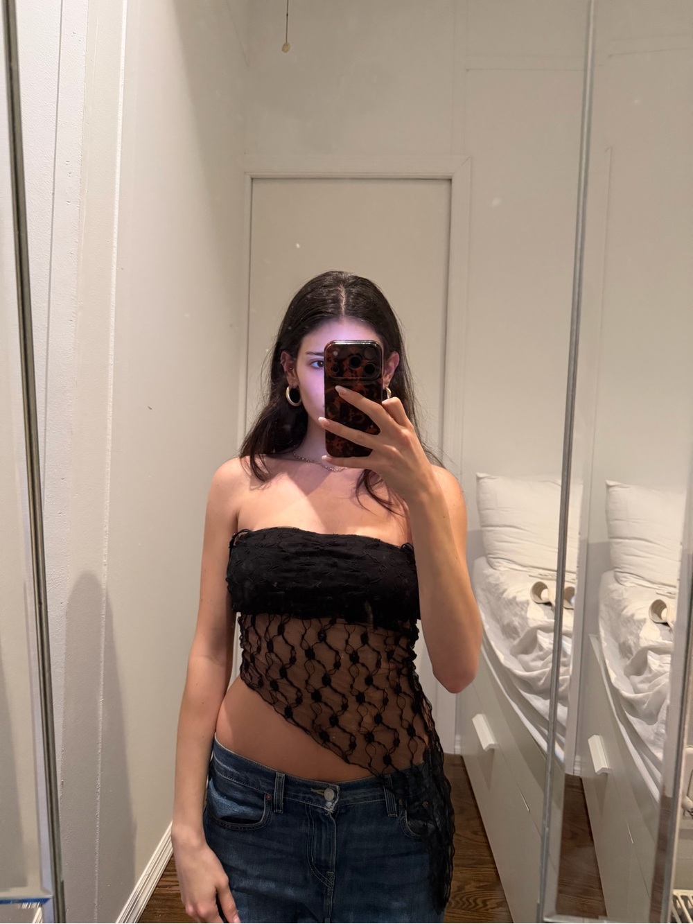 Black Lace Strapless Sheer Tank Top